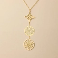 Gold stainless steel necklace featuring Wiccan knot and Metatron cube symbols - Metatron Cube Triple Layer Style / Gold