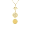 Golden Witch Knot and Pentagram stainless steel necklace featuring layered charms - Gold Saint Benedict Triple Pendant Style / Gold