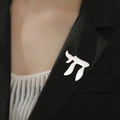 Polished silver 304 stainless steel Chai symbol brooch pinned on a black suit lapel - Steel Chai Life Symbol