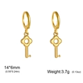 Gold stainless steel hoop earrings with clover key pendant and size 14x6mm 3.7g specification - Gold Flower Key