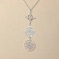 Silver stainless steel necklace with witch knot, pentagram, and Metatron's Cube charms - Steel