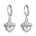 Silver heart and flower pendant hoop earrings with heart-shaped charms and leaf detail - Silver Flower Leaf Heart