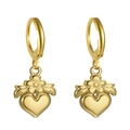 Golden huggie hoop earrings with floral flower and heart pendant charms for women - Gold Flower Leaf Heart