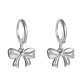 Polished silver stainless steel hoop earrings with a 3D bow pendant for women - Steel Butterfly Bow