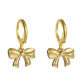 Golden huggie hoop earrings featuring sweet bow charms for a bohemian jewelry style - Gold Bowknot