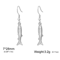 Silver stainless steel fish charm earrings with textured scales for summer beach style - Steel Color Fish