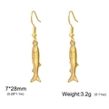 Gold stainless steel fish dangle earrings with scale texture for summer beach style - Gold Color Fish