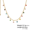 Gold stainless steel necklace with colorful round rhinestones and adjustable link chain - Gold Color - Mix (Multi-color)