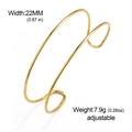Brazalete abierto de acero inoxidable dorado minimalista de doble capa y ajustable - 22mm de Ancho / Estilo Liso Dorado