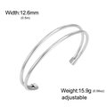 Brazalete abierto minimalista de doble capa en plata pulida de acero inoxidable 304 - Estilo de Doble Línea Plateada