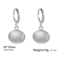 Silver shell dangle earrings in stainless steel with 16x15mm dimensions for women - Steel Scallop Shell