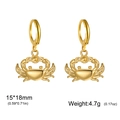 Golden crab pendant hoop earrings made of stainless steel for women summer beach style - Gold Crab