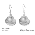 Silver stainless steel seashell drop earrings for women with detailed ocean shell engraving - Steel Color Sea Shell