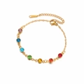 Pulsera de yoga en acero inoxidable dorado con siete brillantes de colores y colgantes - Pulsera de Piedras Preciosas de Siete Colores del Arco Iris / Dorado Estilo 1