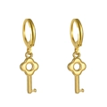 Orecchini a cerchio dorati con ciondoli a chiave a quadrifoglio in stile moderno - Chiave Fiore Oro