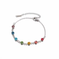 Pulsera de yoga de acero inoxidable plateado con siete circonitas arcoíris redondas - Plateado Tipo 1