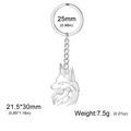 Wolf head cutout keychain in 304 stainless steel with specific size measurements - Steel Fox