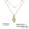 Gouden gelaagde ketting met slang-muzieksleutel hanger en kralen van roestvrij staal - Goud - Dubbele Ketting