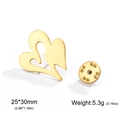 Golden hollow heart brooch pin in stainless steel with butterfly clasp, size 25x30mm - Heart Brooch / Gold