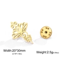 Golden hollow lotus flower lapel pin in 304 stainless steel, 20x30mm size - Lotus Brooch / Gold