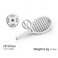 Silver 304 stainless steel tennis racket brooch, dimensions 18x37mm and 4.2g weight - Steel Tennis Racket and Ball Style