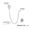 Polished 304 stainless steel tennis racket brooch pendant with chain in silver finish - Steel Linked Racket Pendant with Chain