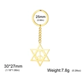 Portachiavi stella di David dorato in acciaio inossidabile 304 con dimensioni - Oro-Stile Simbolo Pace