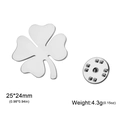 Silver four leaf clover stainless steel brooch pin with metal butterfly clasp - Clover Brooch / Steel