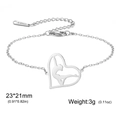 Polished stainless steel heart bracelet with dancer silhouette and adjustable extension chain - Cross Chain - Gymnast Pose 1 / Steel