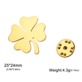 Golden 304 stainless steel four-leaf clover brooch pin with high-polished mirror finish - Clover Brooch / Gold
