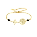 Detail of gold stainless steel bracelet with witch knot pendant and black beads - Double Charm Cross Chain / Gold