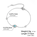 Silver stainless steel evil eye bracelet with blue bead and crystal heart charms - Evil Eye With Double Heart Style (Style 1) / Steel