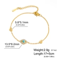 Golden Evil Eye bracelet in stainless steel with blue stone and heart charms - Evil Eye With Double Heart Style (Style 1) / Gold