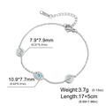 Silver stainless steel Evil Eye bracelet with blue crystal charms and size specs - Trinity Evil Eye Style (Style 2) / Steel