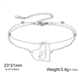Silver stainless steel double-layer bracelet with hollow heart gymnastics dancer charm - Double Layer Chain - Gymnast Pose 2 / Steel