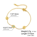 Golden stainless steel evil eye bracelet with blue stones and dimensions markers - Trinity Evil Eye Style (Style 2) / Gold