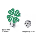 Silver four-leaf clover brooch with green enamel Celtic knot pattern and butterfly clutch - Four-Leaf Clover Style / Silver Type 1