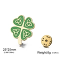 Golden stainless steel four leaf clover brooch with green enamel and celtic knot pattern - Four-Leaf Clover Style / Gold Style 1