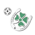 Silver stainless steel lucky clover horseshoe brooch with green enamel inlay for suits - Horseshoe Clover Style / Silver Type 2