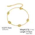 Golden stainless steel Evil Eye bracelet featuring blue rhinestones and measurements - Four Eyes Series Style (Style 4) / Gold