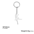 Silver stainless steel ballerina charm keychain with detailed dancer pendant and dimensions - Silver Ballerina Style 2
