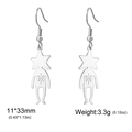 Silver stainless steel star-head figure drop earrings with polished mirror finish - Silver Etched Star Person