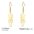 Cute gold stainless steel alien star dangle earrings for women with engraved sun patterns - Gold Etched Star Person