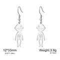 Silver stainless steel alien dangle earrings with engraved sun pattern for women - Silver Etched Planet Person