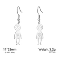 Quirky double-sided planet man earrings in silver stainless steel for women - Silver Etched Swirl Person