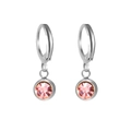 Pink crystal birthstone dangle earrings with silver metal hoops and faceted round pendants - Steel Tone December-Zircon Blue