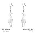 Minimalist moon person pendant earrings in polished 304 stainless steel for women - Silver Etched Moon Person