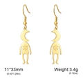 Golden moon man earrings in 304 stainless steel with sun engraving and fish hooks - Gold Etched Moon Person