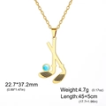 Golden golf club pendant necklace in 304 stainless steel with a blue ball accent - Gold Golf