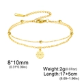 Double-layered golden stainless steel bracelet with beads and round coin charm - 100 Points Circle Pendant (Double Layer) / Gold